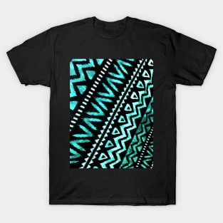 1980s boho chic tropical tribal pattern textile turquoise teal aztec T-Shirt